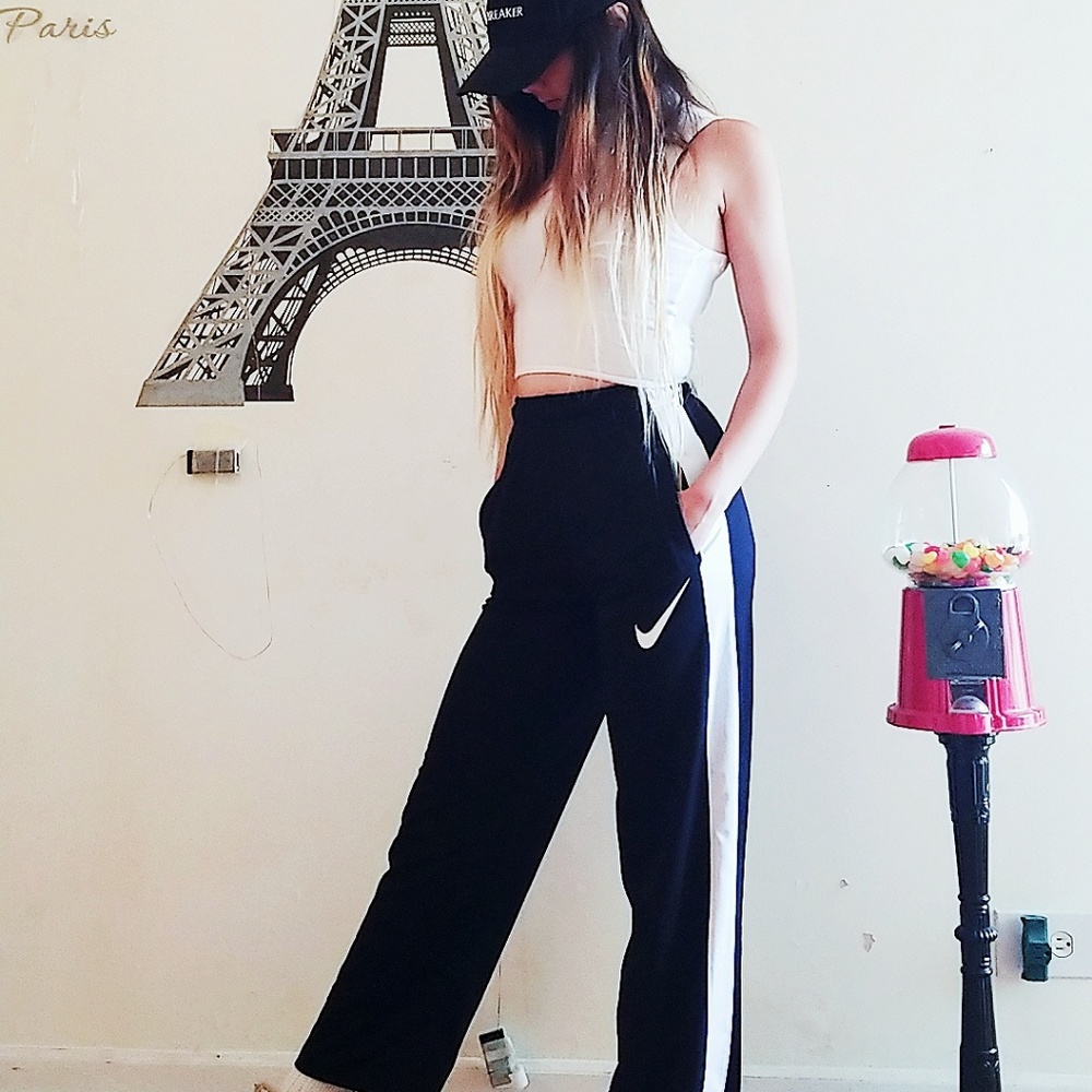 Nike black and white striped track pants RARE